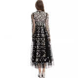 Heavy Industry Embroidery Flower Long Sleeve Mesh Perspective To Close The Waist Swing Dress Dress Dress New Women's Dress Spring And Summer 2024 68HZ