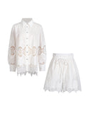 High-End Lazy Suit Women's 2025 Spring New Fashion Light Luxury Embroidery Sleek Sleeve Shirt Two Sets Of Women's Clothing 68HZ