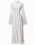 Vintage Style Collar Lace Splicing Horn Long Sleeve Long Dress Dress Spring And Summer New Women's Dress 2024 68HZ
