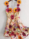 Small French Small Design Three-Dimensional Flower Net Embroidery To Rectender Sling With A-Word Dress 68HZ