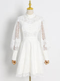 French Style High-End Embroidery Hook Dress 2025 New Lantern Sleeves To Close The Waist Thin Solid Color Dress Women's Summer 68HZ