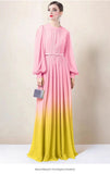 High-End Gradient Dress Lantern Sleeve Yellow Dress Temperament Long-Sleeved Skirt Women's Long Spring And Autumn 68HZ