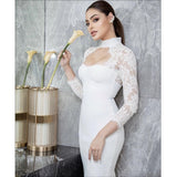Sexy Hanging Neck Lace Dress Wish Burst Banquet Bandage Dress Autumn And Winter Long Sleeves 68HZ