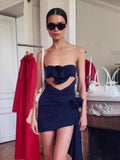 High-End Women's Sexy Hollow Bra Dress Temperament Flower Decoration Irregular Dress Dress Dress Dress Dress Dress Dress 68HZ