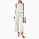 Temperament Casual Simple Style Set 2025 New Round Neckless Solid Color Top High Waist Hollow Design Trousers 68HZ