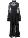 Vintage Style Collar Lace Splicing Horn Long Sleeve Long Dress Dress Spring And Summer New Women's Dress 2024 68HZ