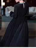 French Elegant Spring And Autumn New High-Grade Feeling Hundred Folding Long Skirt Ostrich Hair Loose Black Thin Dress Woman 68HZ