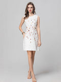 Spring/Summer 2025 New Round-Necked Vest Dress Order Diamond Shell Dress Dress Lend-Lovy Elegant White 68HZ