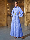 Spring 2025 New Women's Fashion Flip Lantern Long Sleeve Single Buckle Belt Lace Long Temperament Dress Woman 68HZ