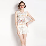 Shanghang Knitted Knitted Vest Women's Korean Version Of Loose Tuk Tuk Tat + Babes Shorts Two Sets 68HZ