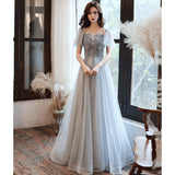 One-Word Shoulder Evening Dress 2025 New Temperament Elegant Fairy Dream Net Yarn Bridesmaid Lady Long Dress 68HZ
