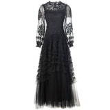 Heavy Industry Water-Soluble Flowers Hollow Long-Sleeved Lotus Side Princess Wind Black Dress New Women's Spring And Summer 2025 68HZ