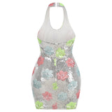 New Heavy Industry Silver Lily Flowers Small Dress Dress High-End Spring And Summer Temperament Dress 68HZ