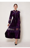 Court-Style Dress Women's French Retro Fashion Collar Pearl Single Buckle Lace Splicing Velvet Swoon Long Dress 68HZ