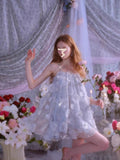 French Niche Doll Dress Water Drill Blue Flower Lint Seaside Sling Dress 68HZ
