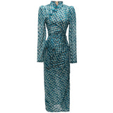 Open Fork Straight Collar Nail Buckle Tangle Folded Cheongsam Dress Women's New Spring And Summer 2025 68HZ