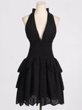 Sexy Babes Dress 2025 Spring New Fashion Deep V-Neck Sleeveless Hanging Neck High Waist Thin Dress Woman 68HZ