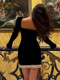 New Dress Long-Sleeved Collar Gold Velvet Dress Short Dress Autumn And Winter Girl Decoration Bare Backpack Skirt 68HZ