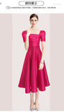 French Hepburn Style Temperament Pure Color Folds To The Waist Slim Hem Solid Color Dress Dress Summer 68HZ