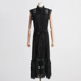 French Famous Wind Dress Woman 2025 Spring New Embroidery Splicing Hollow Waist Thin Dress 68HZ