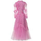 Heavy Industry Lien Clams Nail Pearl Three-Dimensional Flower Pink Round-Necked Princess Dress Dress Dress Famous Spring And Summer Woman 2025 68HZ
