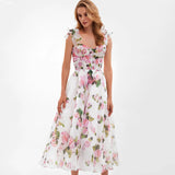 Autumn New High-End Sexy Shoulder Strap Sling Skirt Female Sense Print Large Swing Long Dress 68HZ