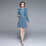 Cumic Temperament Feel Hot Diamond Bow Bow Long Sleeve Spliced High-Waist Heavy Industry Dress Women Spring And Autumn New 68HZ