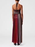 Bohemian Wind Hanging Neck Collar Dress 2025 New Niche Colliding Color Long Folding Dress Women's Summer 68HZ