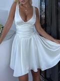 Dress Sexy Deep V Tie With Body-Caught White Short Dress Babes Sleeveless Dress Women's Pure Lust 68HZ