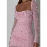 2025 Sexy Party Female Nail Bead Design Feeling Body-Body-Suited Toss Dress 68HZ