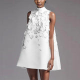 Famous Style Temperament Loose Short Dress 2025 New Design Nail Bead Three-Dimensional Flowers Sleeveless Dress Woman 68HZ
