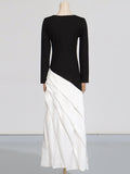 Elegance Elegant Style Slimy Dress 2025 New Irregular Pressure Folding Design Long-Sleeved Dress Woman 68HZ