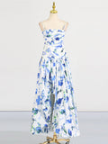 French Beautiful Dress 2025 Spring New Fashion Print Folding Bras Slimming Thin Open Fork Dress Women's Trend 68HZ