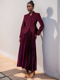 Fashion Elegant High-End Set 2025 New Embroidered Collar Single Buckle Top + 100 Folds High Waist Half-Body Skirt 68HZ