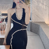 INS Diamond-Embroidered Female Slings Double-Shoulder Dress Party Temperament Banding Dress Dress Dress 68HZ