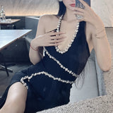 INS Diamond-Embroidered Female Slings Double-Shoulder Dress Party Temperament Banding Dress Dress Dress 68HZ