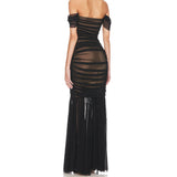 2025 Summer Shoulder-To-Shoulder Tanned Tauze High-End Women's Sexy Temperament Yarn Party Dress 68HZ