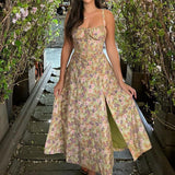 Summer Women's Clothing New Dress Repair Fork And Broken Flower Skirt Hollow Bare Back Sling Dress 68HZ