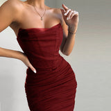 2024 Summer Women's New Night Club Side By Shoulder-Collar Net Yarn In The Chest Dress Dress Summer 68HZ