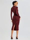 2025 New Women's Dress Sexy Bag Hip Hot Diamond Fork Long Sleeve Dress 68HZ
