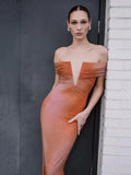 New Fashion Dress Elegant V-Neck Sexy Hot Diamond Into Shoulder Sleeve Banquet Dress Bodyd Women 68HZ