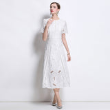 French Niche High-End Water-Soluble Lace Dress Light Luxury Elegant Temperament Hollow Embroidery Embroidery Dress 68HZ