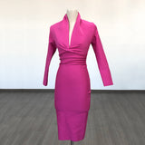 Sexy Deep V-Neck Fashion Trendy Long Sleeve Banded Dress With High-End Banquet Evening Dress 68HZ