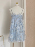 French Niche Doll Dress Water Drill Blue Flower Lint Seaside Sling Dress 68HZ