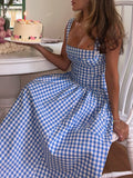 Sexy Women's Summer Summer Idyllic Dress Blue Lattice Sling Dress Summer Women's High-End Holiday Dress 68HZ