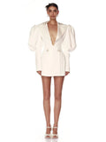 Fashion Suit Collar Skirt New Deep V Sexy Women's Lantern Sleeve Double Buckle Casual Dress Woman 68HZ