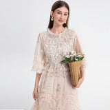 Smell Elegant Dress Woman 2025 French Heavy Industry Embroidered Flower Net Folded Pongy Over Knee Dress 68HZ