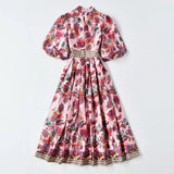 Fashion Collar Beautiful Print Bubble Sleeves Retro Style Dress New Women's Autumn And Winter 2025 68HZ
