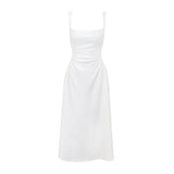 White Hanging Dress Women's New A-Flode French-Style Waist-Sensitive Design Temperament Dress Dress Long Dress 68HZ