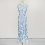 Temperament Flower Collage Design Long Dress Women's Summer 2025 New Three-Dimensional Flowers Waist Display Thin Waist Dress 68HZ
